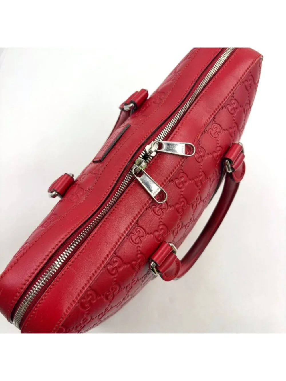 Gucci Guccissima Leather Red Business Bag Silver
